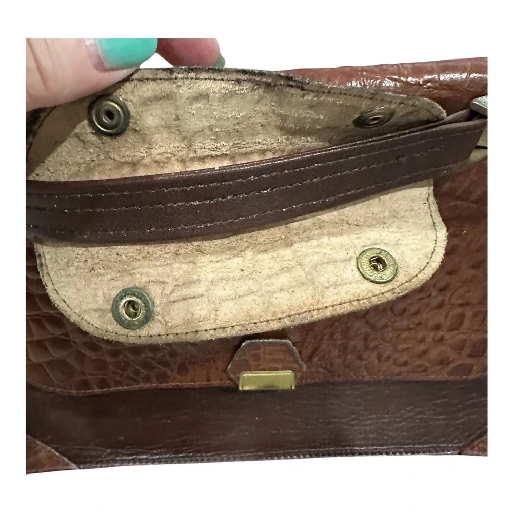 Vintage Made in Italy Brown Leather Croc Embossed Briefcase Document Bag
